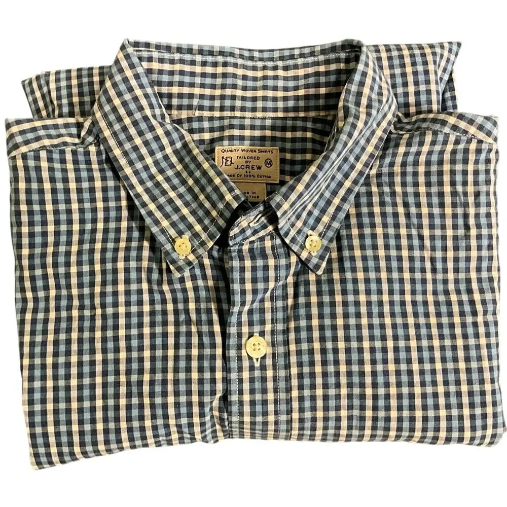 Tailored by J. Crew Button Up M Long Sleeve Shirt Plaid Blue Button Down Collar